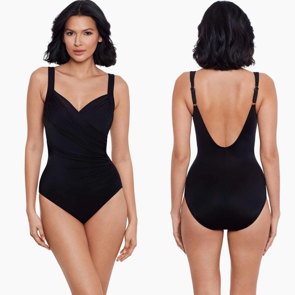 MIRACLESUIT Womens Plus Black Sanibel One Piece Sculpted Ruched Swimsuit Size 18 - Picture 1 of 12